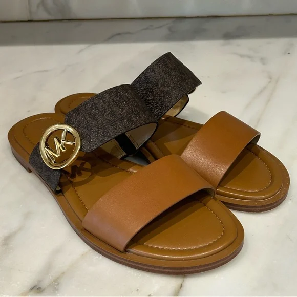 Michael Kors Brown and Black Sandals with Monogram Straps - Picture 2 of 5